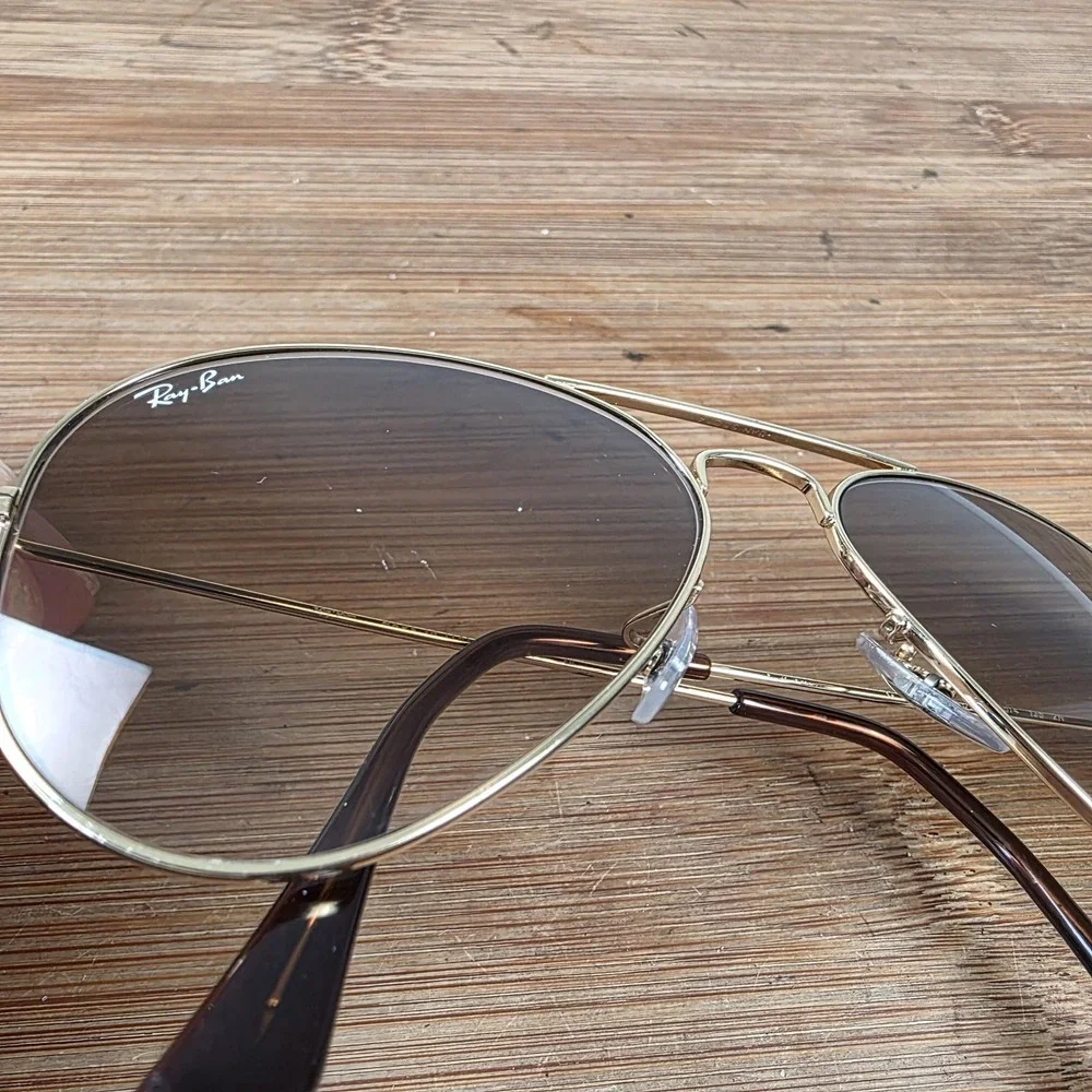 Ray-Ban Aviator Sunglasses Mens 58-14 Gold Brown Gradient Metal Tinted Italy